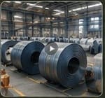 Steel coils in a fabrication plant